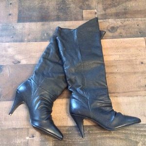 Black leather heeled boots